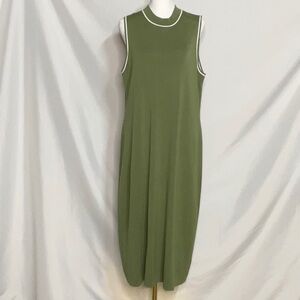 Free Assembly Green & White Sheath Knit Midi Dress with Mock Neck XL